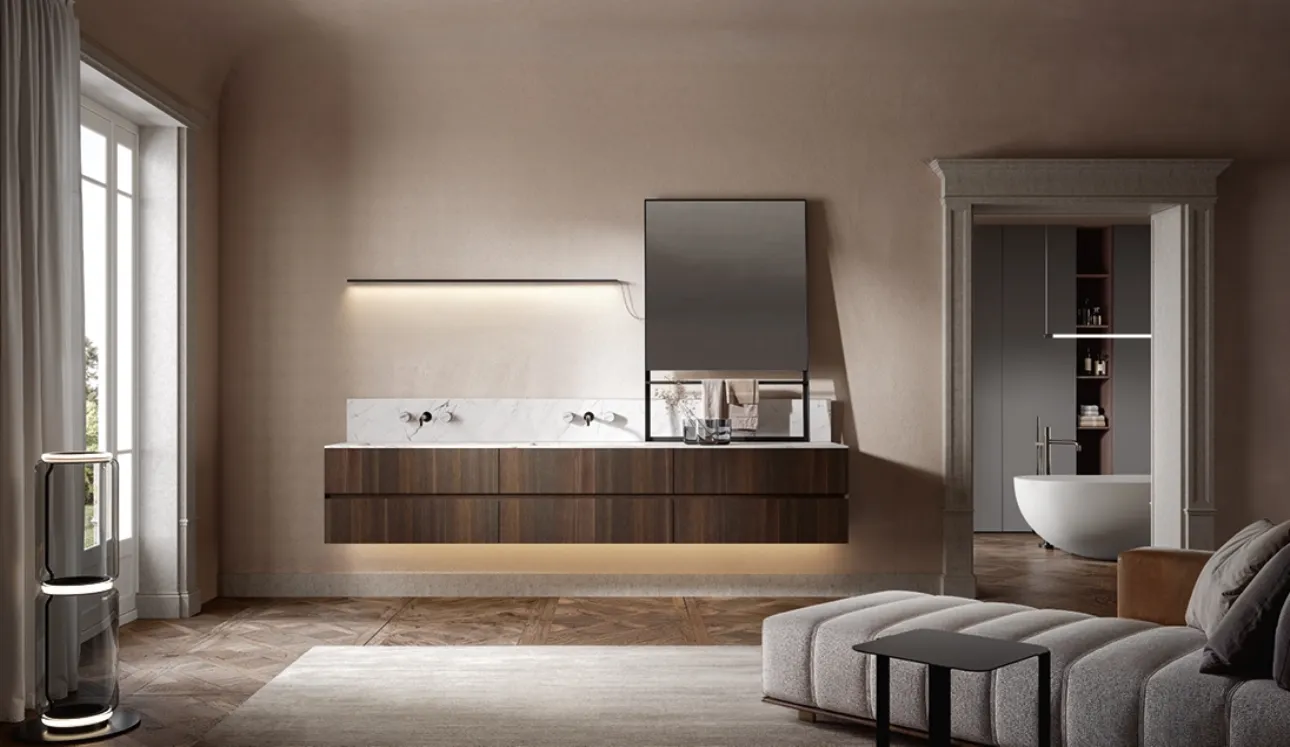 Mobile da Bagno sospeso Artemide 01 in rovere termotrattato di Edoné