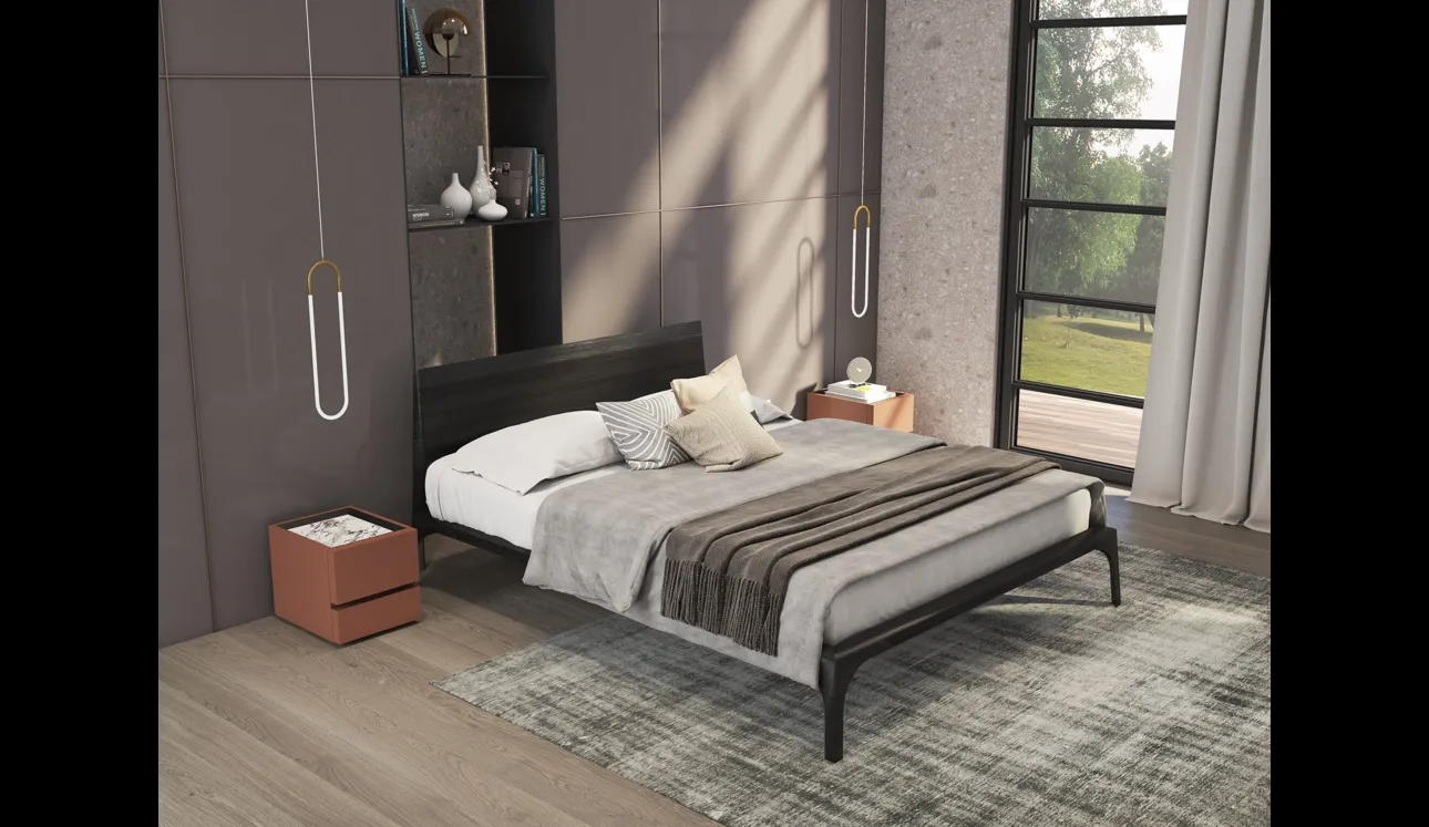 Letto in legno impiallacciato Frassino tinto nero Relevè di Presotto