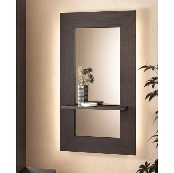 Specchio Sibilla con cornice in legno e mensola di Riflessi