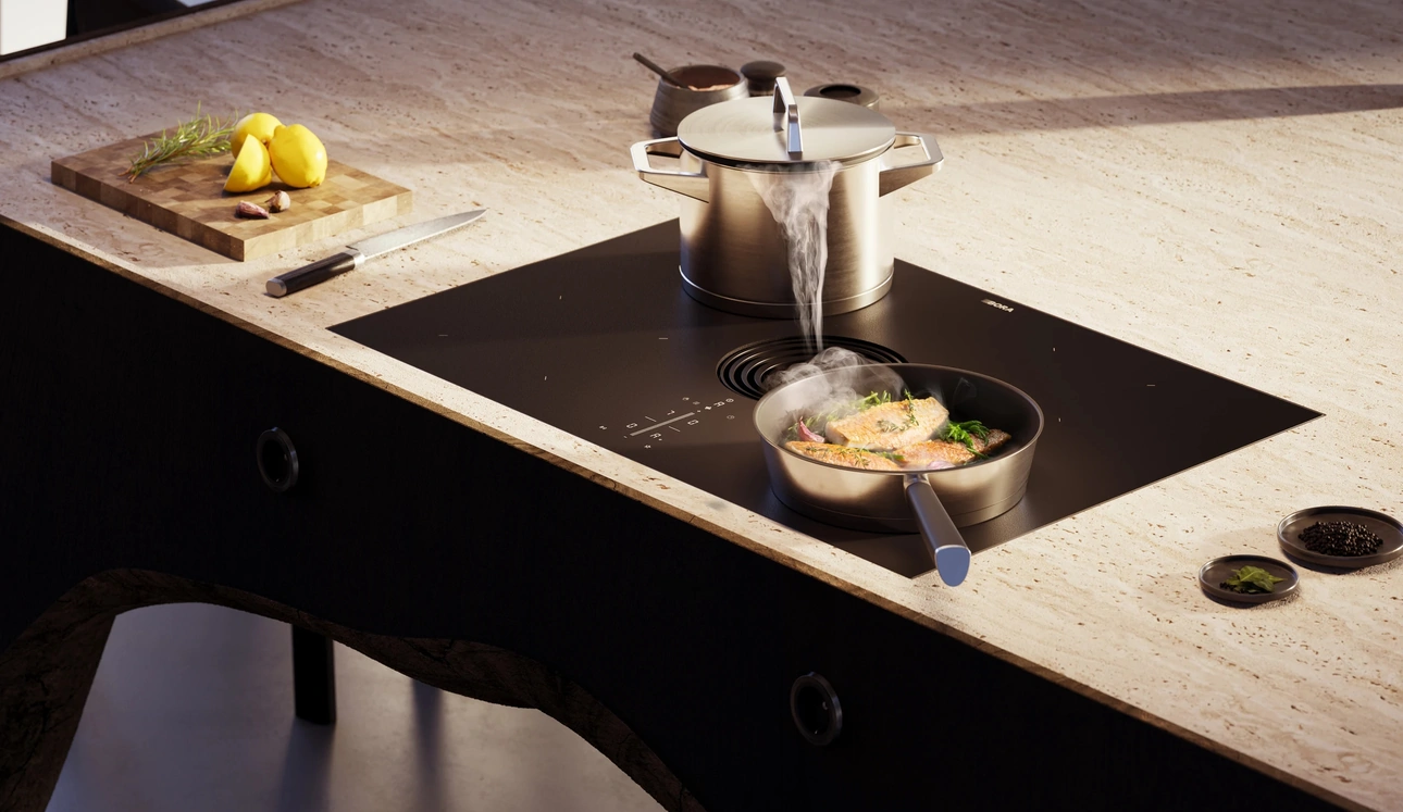 Aspiratore dal design minimalista integrato con piano cottura ad induzione Bora Pure di Bora