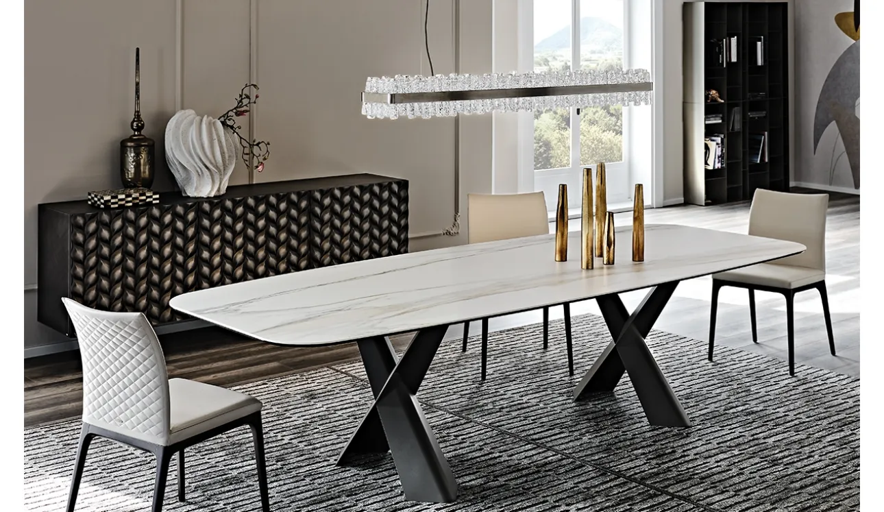 Lampada a sospensione dalla forma rettangolare in acciaio con elementi in vetro satinato Phoenix di Cattelan Italia