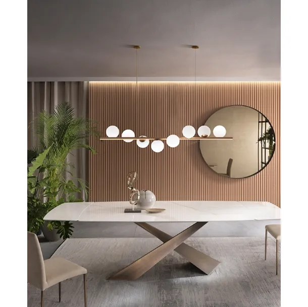 Lampada a sospensione Twist S8 in metallo con 8 bulbi in vetro bianco satinato di Riflessi
