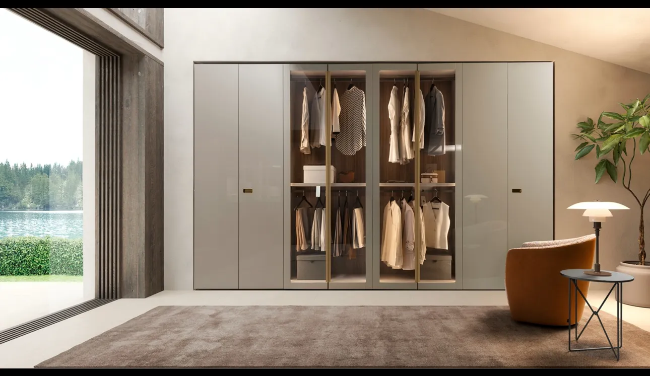 Armadio con ante battenti Anteprima in laccato lucido Gris Beige di Presotto