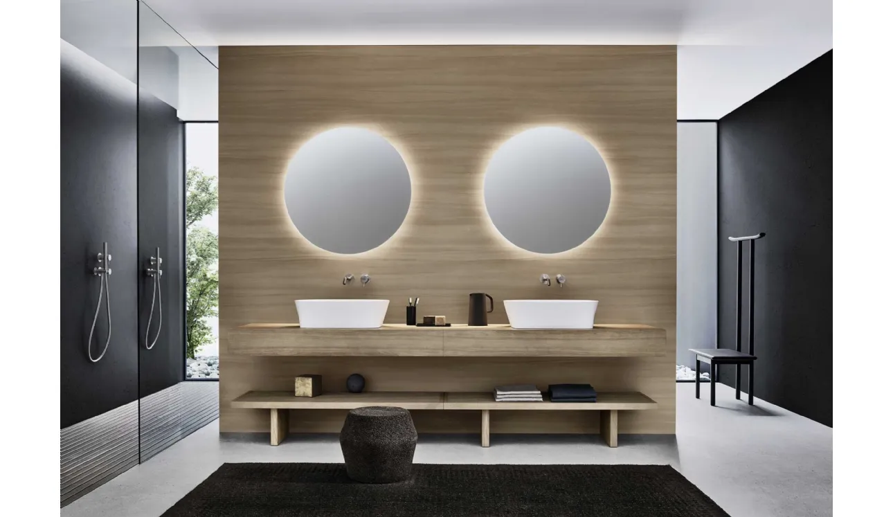 Mobile da Bagno in rovere miele con lavabo in appoggio in Cristalplant Azuma 23 01 di Milldue