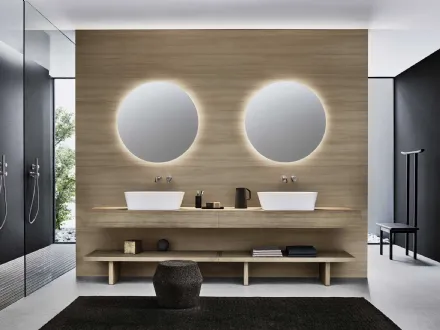 Mobile da Bagno in rovere miele con lavabo in appoggio in Cristalplant Azuma 23 01 di Milldue