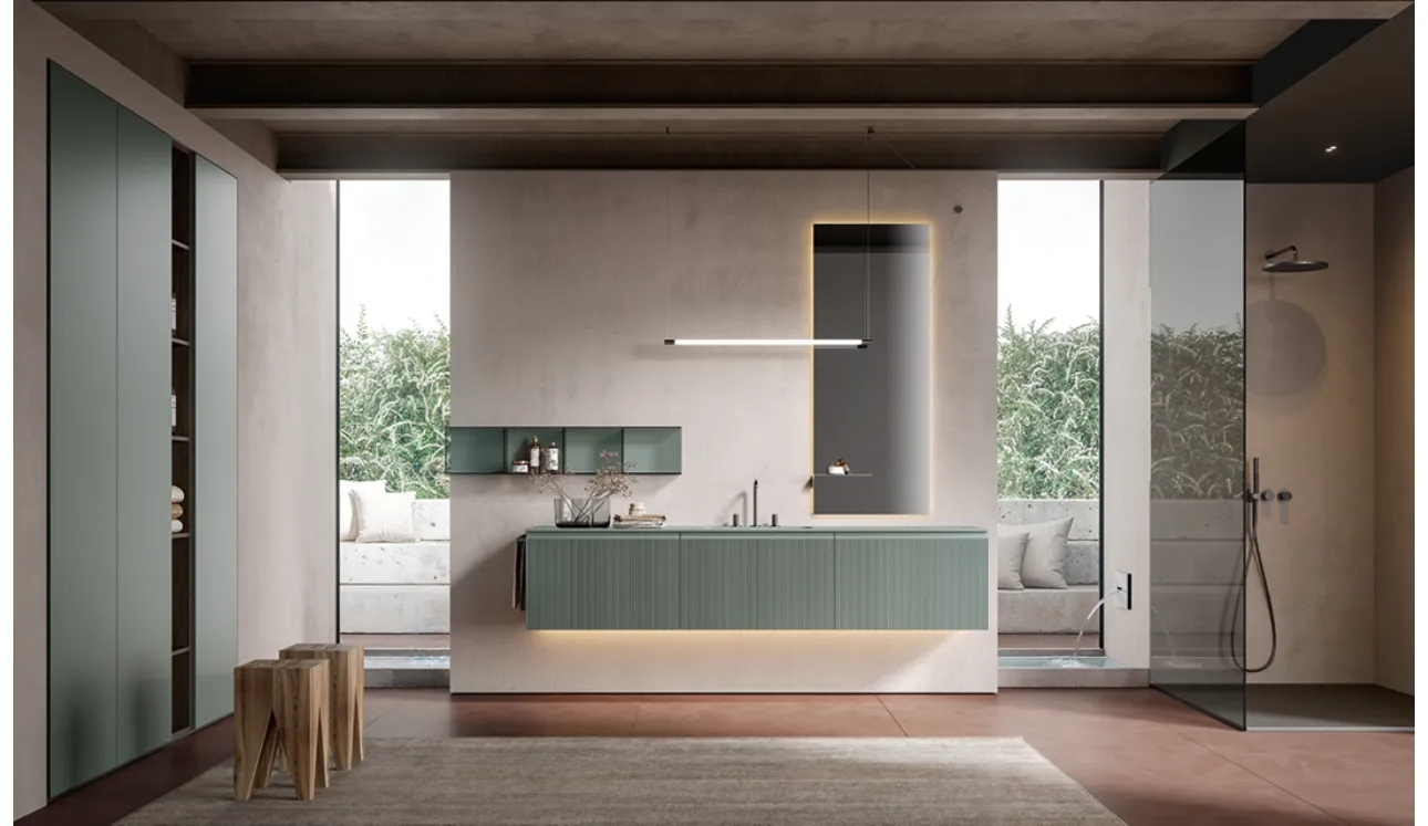 Mobile da Bagno sospeso Eros 03 in polimerico cannettato laccato lago di Edoné
