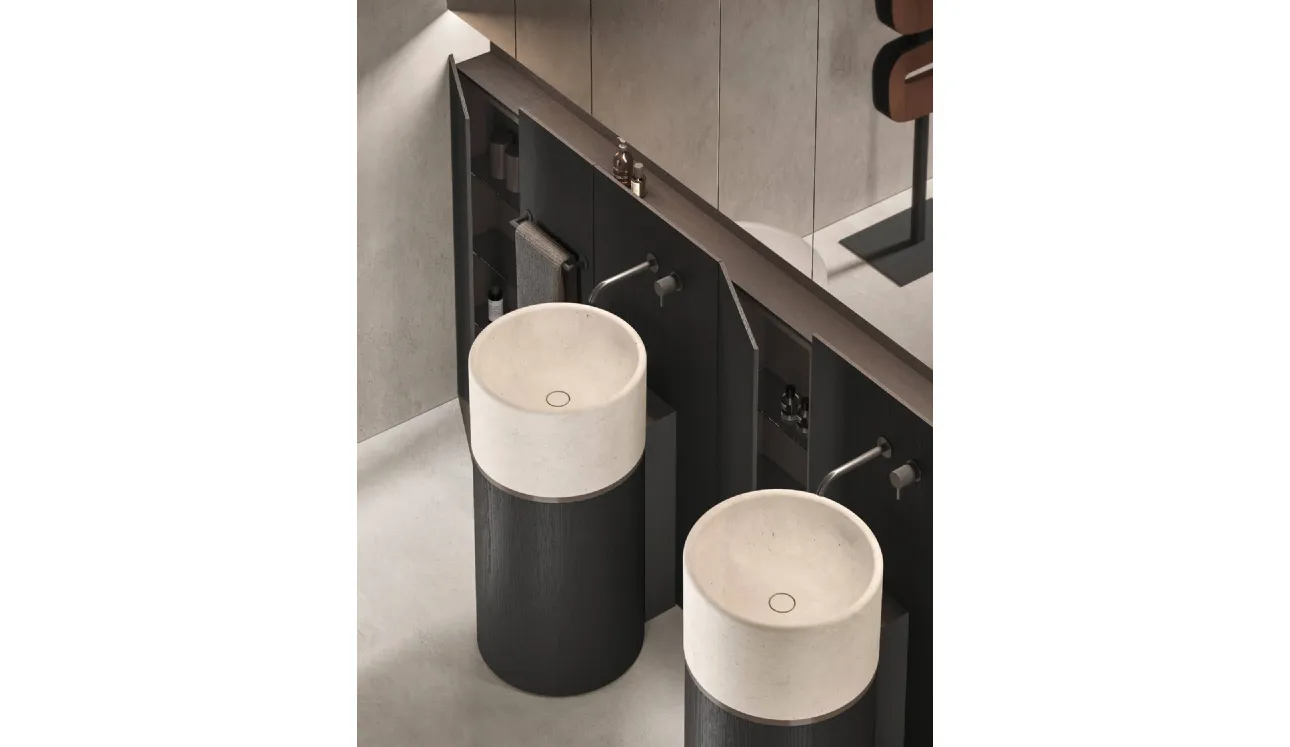 Lavabo Verticale in Rovere Carbone e Marmo Roma 23 04 di Milldue