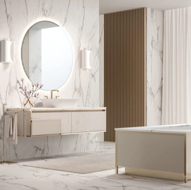 Mobile da Bagno sospeso Vitage Algonquin 05 in laccato lucido e marmo di Milldue