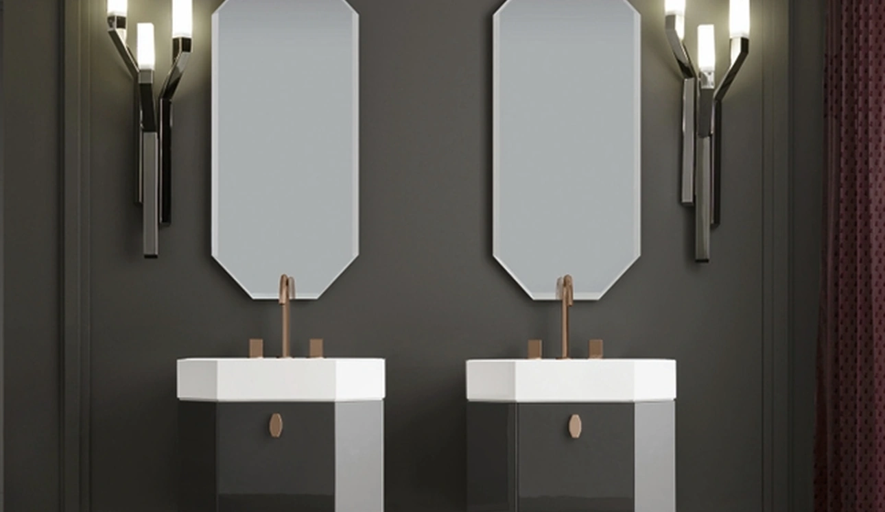 Mobile da Bagno sospeso Vitage Dandy 01 in laccato grafite lucido di Milldue