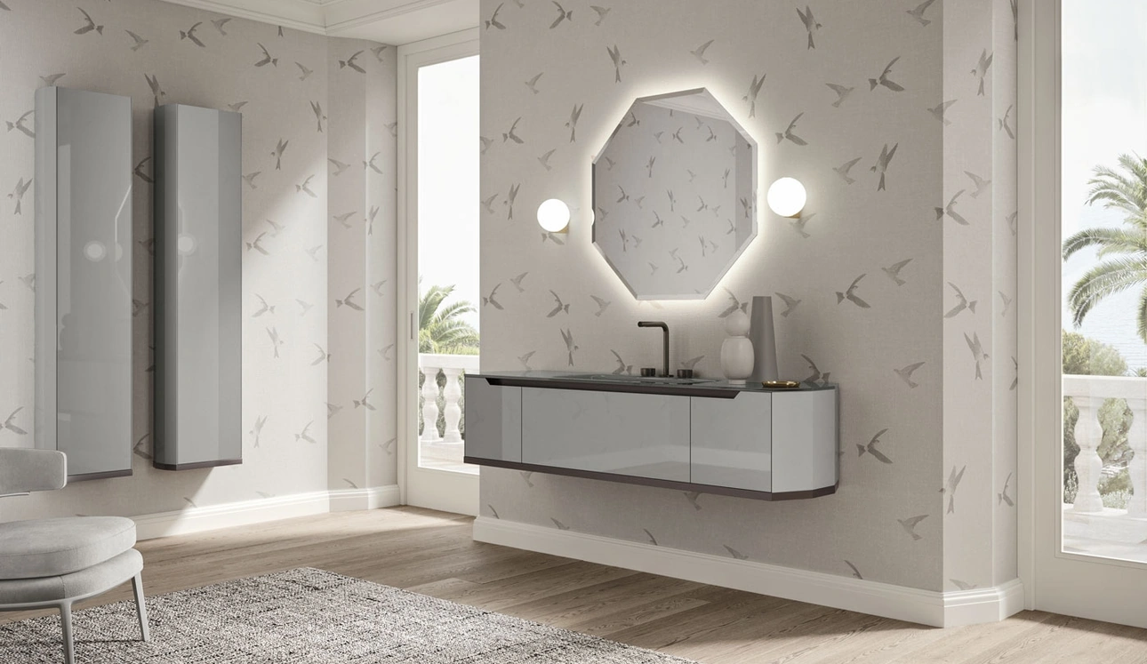 Mobile da Bagno sospeso Vitage Dandy 04 in laccato pietra lucido di Milldue