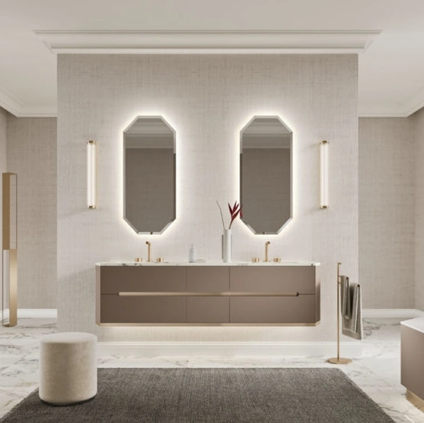 Mobile da Bagno sospeso Vitage Dandy 05 in laccato castoro opaco di Milldue