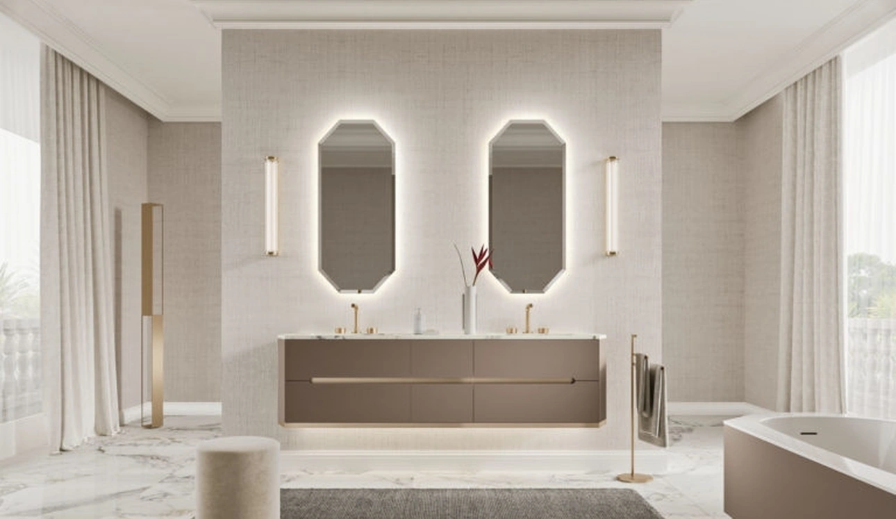 Mobile da Bagno sospeso Vitage Dandy 05 in laccato castoro opaco di Milldue