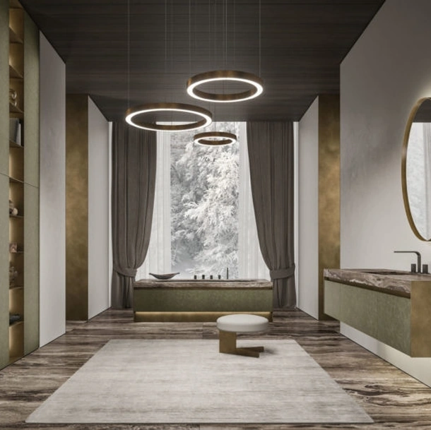 Mobile da Bagno sospeso in pelle nabuk e marmo Vitage Four Seasons 15 di Milldue