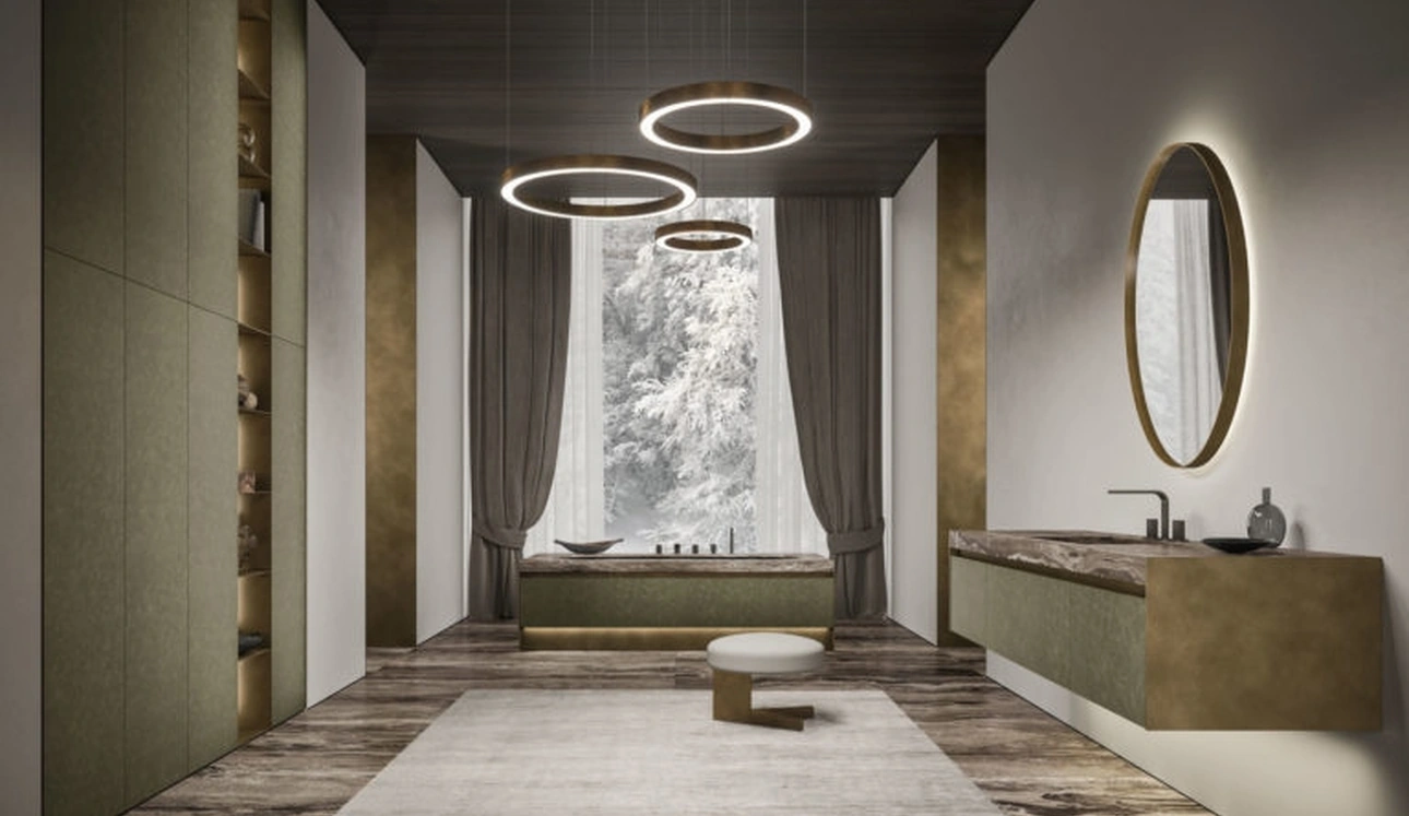 Mobile da Bagno sospeso in pelle nabuk e marmo Vitage Four Seasons 15 di Milldue