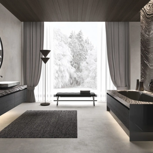 Mobile da Bagno sospeso Vitage Four Seasons 17 in rovere nero e marmo di Milldue
