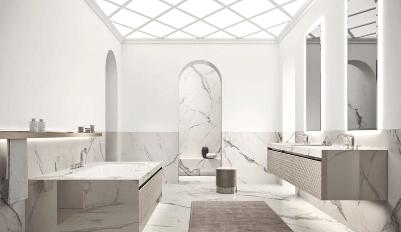 Mobile da Bagno sospeso Vitage Four Seasons 22 in alcantara e marmo di Milldue