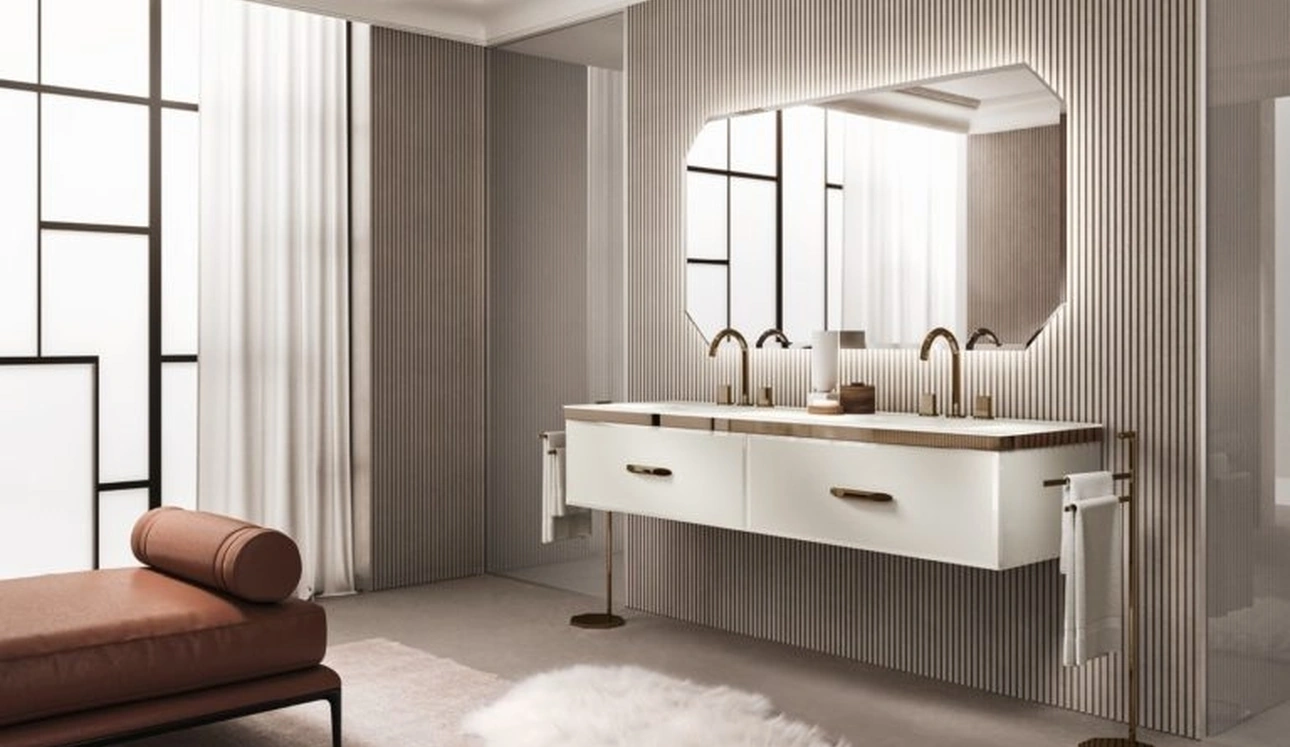 Mobile da Bagno sospeso Vitage Hilton 07 in vetro acidato riso di Milldue