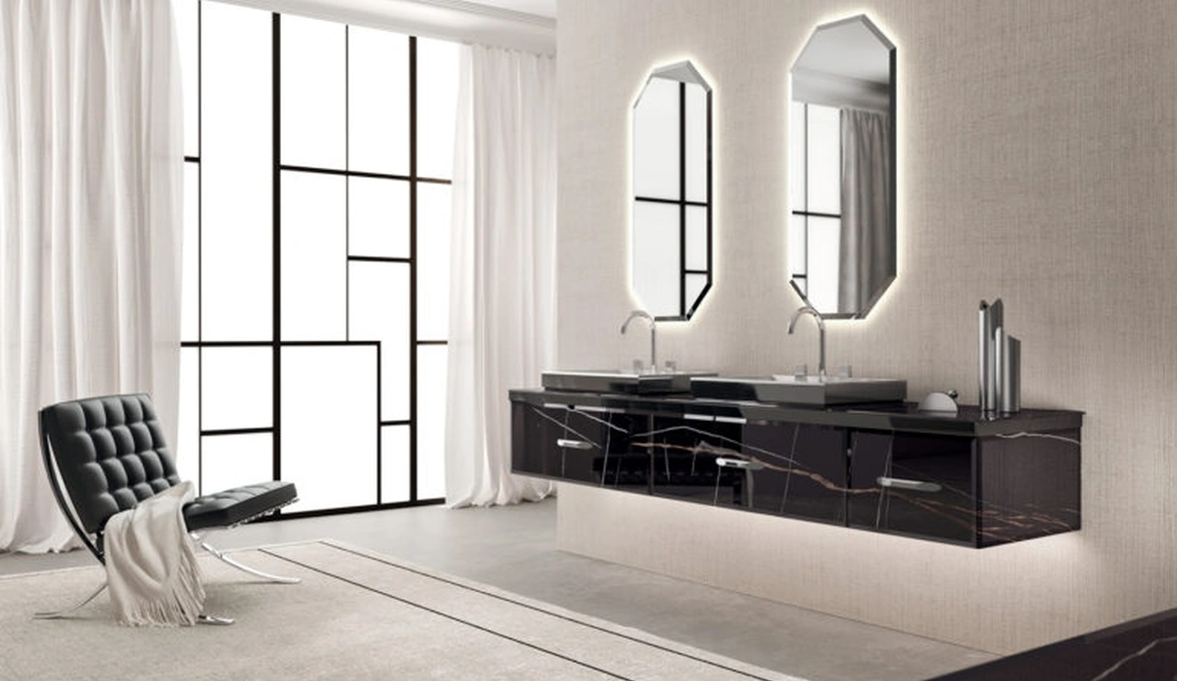 Mobile da Bagno sospeso Vitage Hilton 08 in vetro extrachiaro sahara noir di Milldue