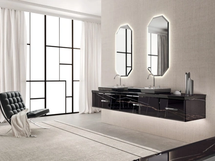 Mobile da Bagno sospeso Vitage Hilton 08 in vetro extrachiaro sahara noir di Milldue