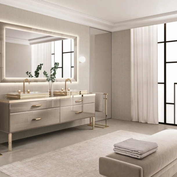 Mobile da Bagno Vitage Hilton 09 in in vetro extrachiaro elephant gold di Milldue