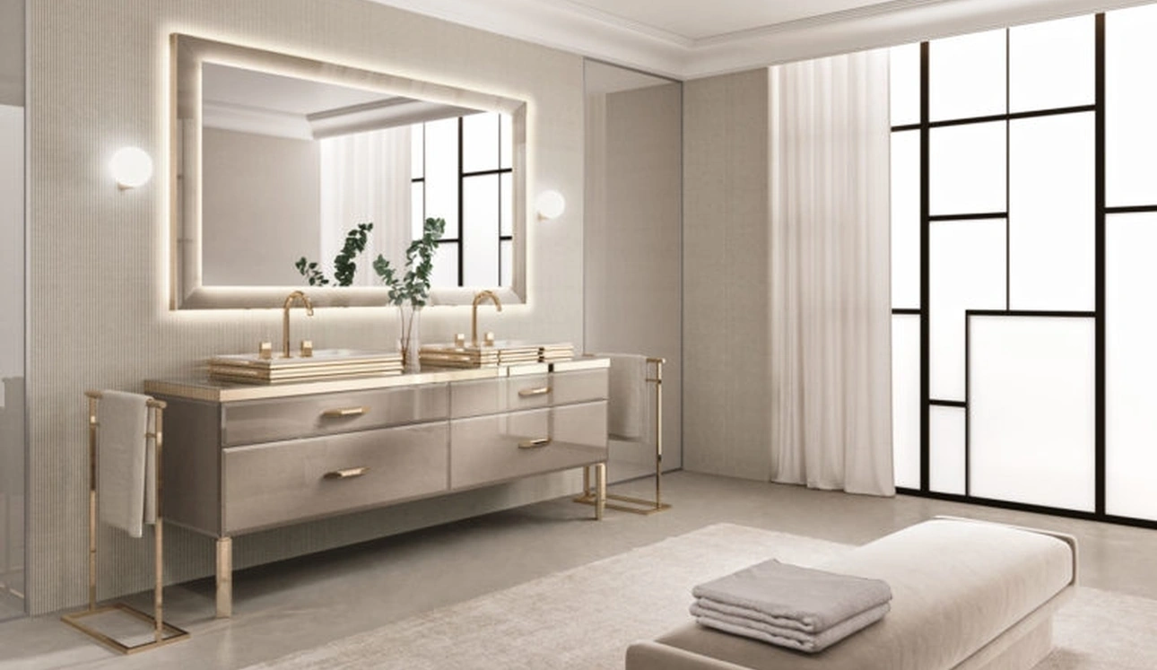 Mobile da Bagno Vitage Hilton 09 in in vetro extrachiaro elephant gold di Milldue