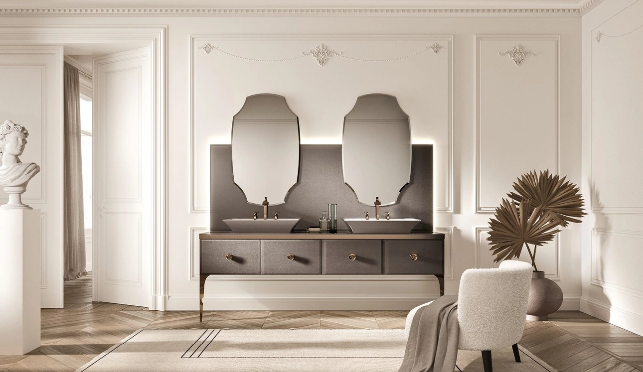 Mobile da Bagno Vitage Majestic 09 in vetro extrachiaro elephant bronze di Milldue