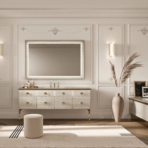 Mobile da Bagno Vitage Majestic 10 in vetro extrachiaro alabastro gold di Milldue