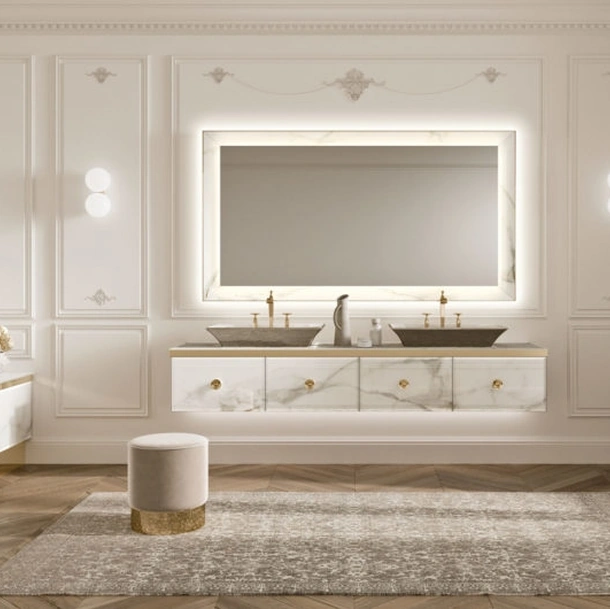 Mobile da Bagno sospeso Vitage Majestic 11 in vetro extrachiaro calacatta di Milldue