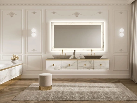 Mobile da Bagno sospeso Vitage Majestic 11 in vetro extrachiaro calacatta di Milldue