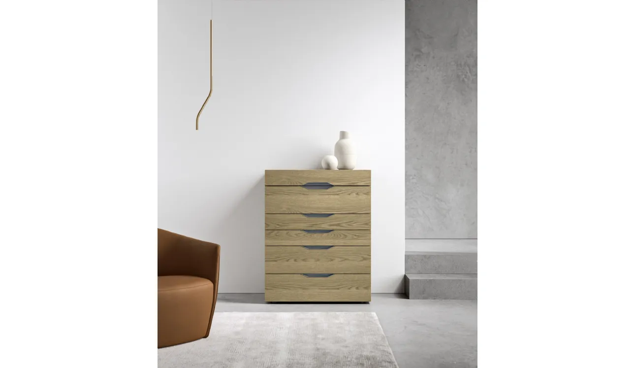 Cassettiera Sigma in legno con maniglia in laccato opaco di Presotto