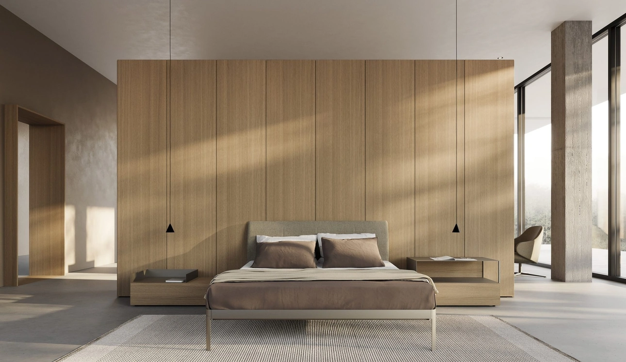 Letto in alluminio con testiera in tessuto AluAlu Bed di Kristalia