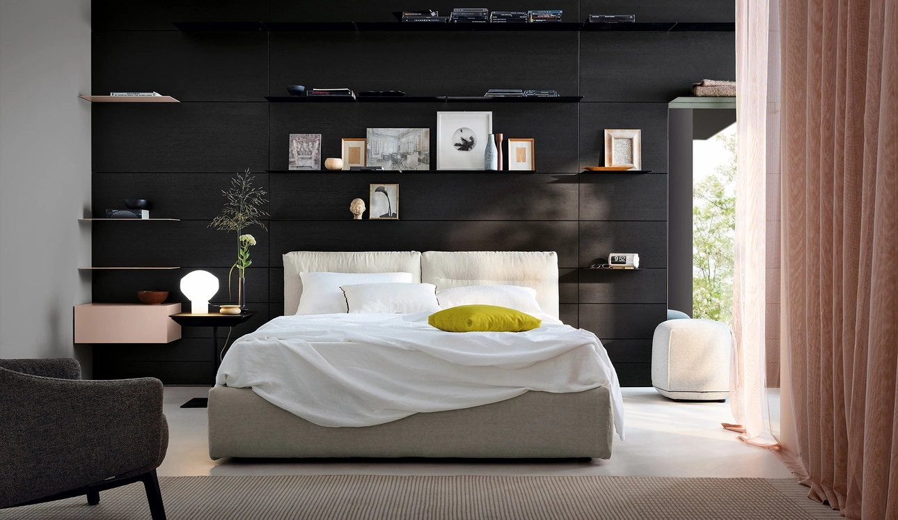 Letto imbottito Bombosoft con contenitore di Kristalia