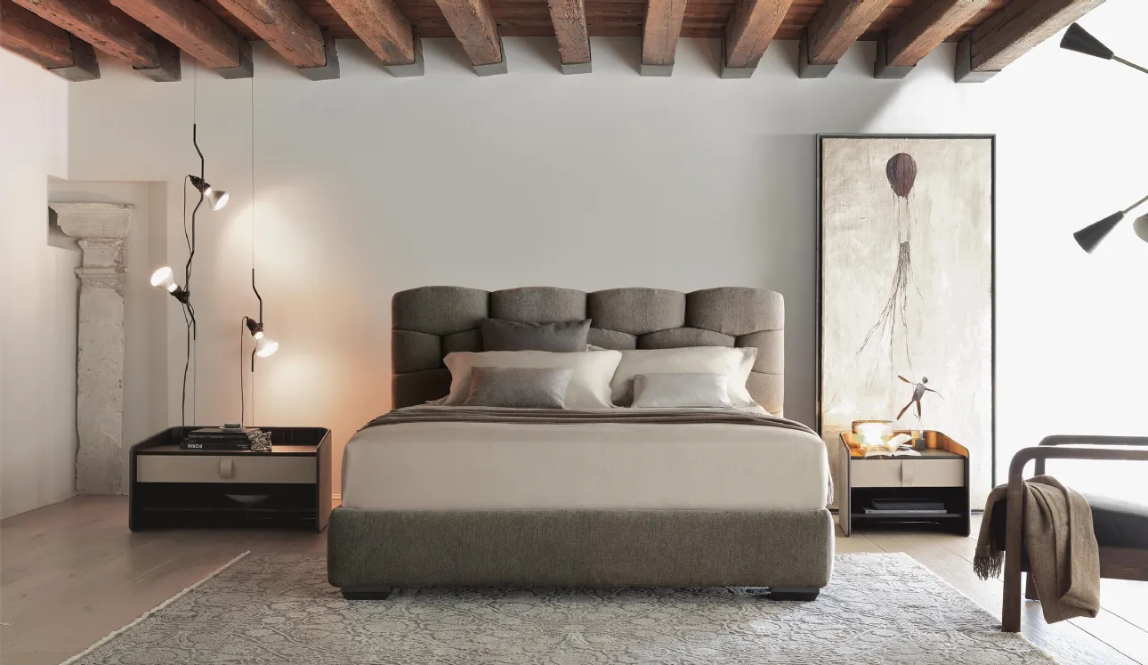 Letto in tessuto con testiera intrecciata completamente sfoderabile Majal di Flou