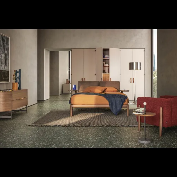 Letto matrimoniale in pelle e legno massello Dioniso di Pianca