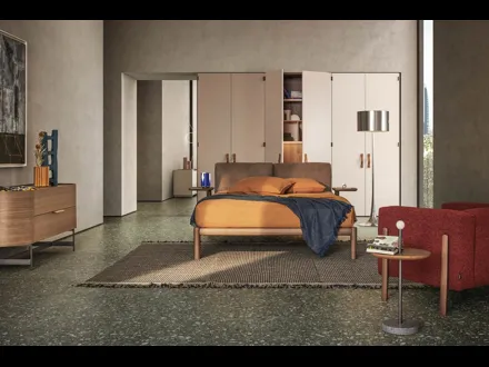 Letto matrimoniale in pelle e legno massello Dioniso di Pianca