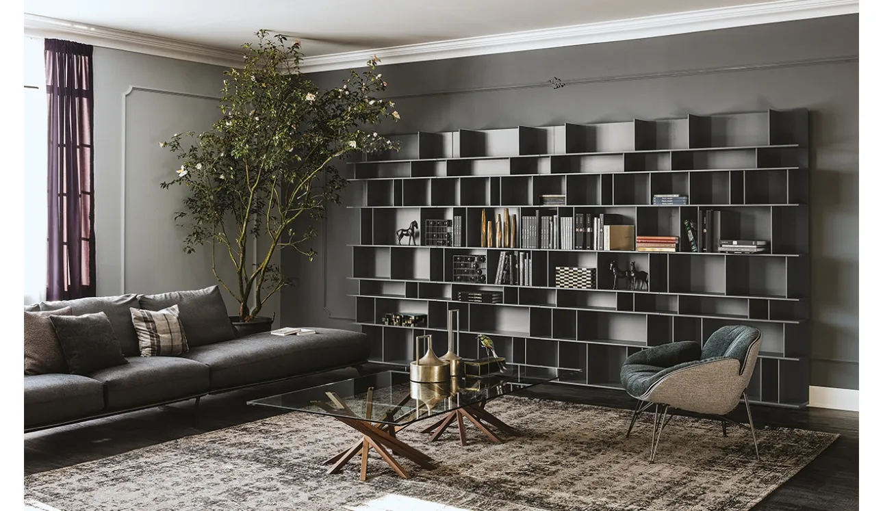 Libreria a muro in MDF laccato grigio Wally di Cattelan Italia