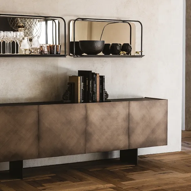 Madia Arizona in legno Brushed Bronze con top in cristallo extrachiaro verniciato moka acidato di Cattelan Italia