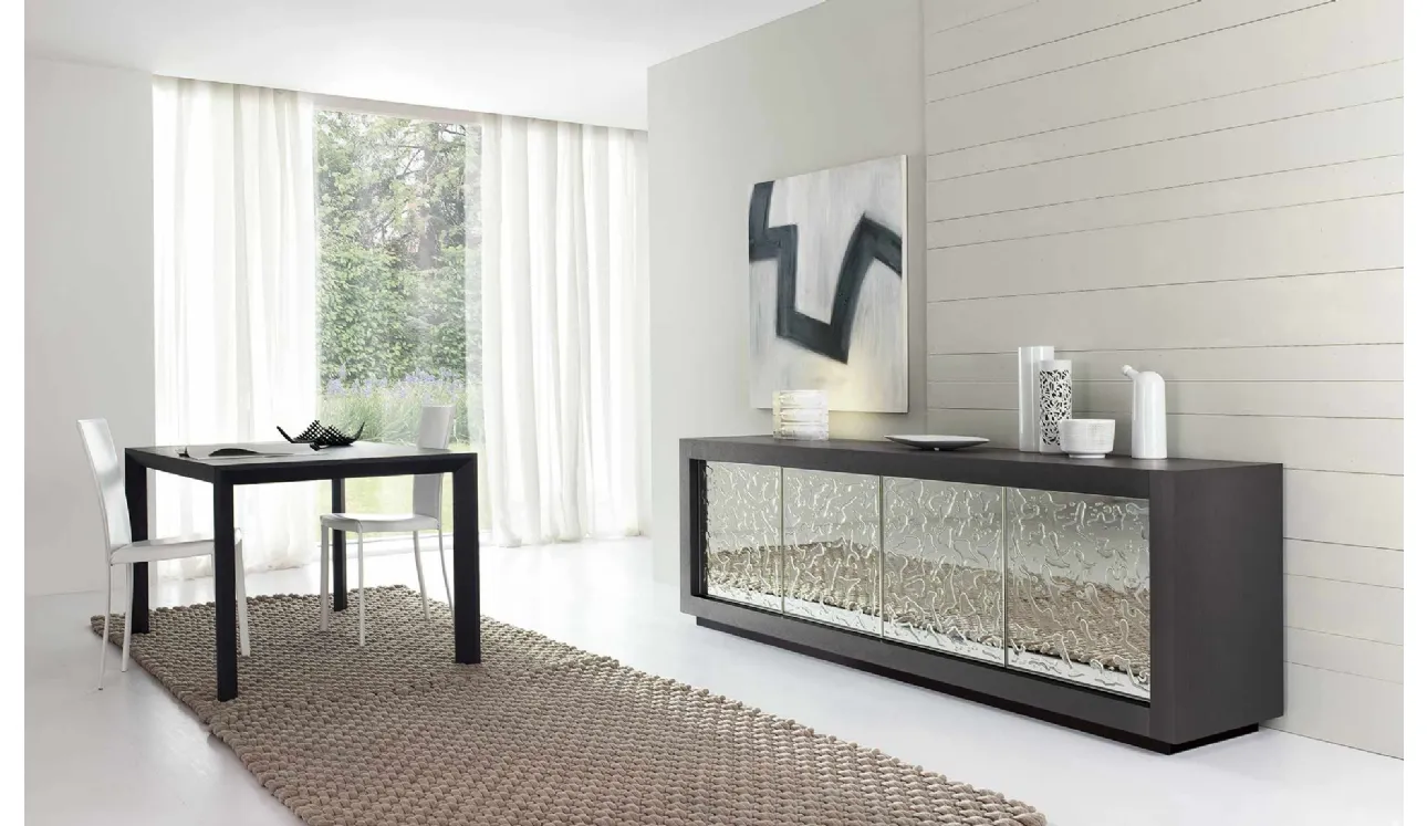 Madia Picasso P12 Cristallo in Rovere Coke con ante in cristallo a specchio e resina trasparente di Riflessi