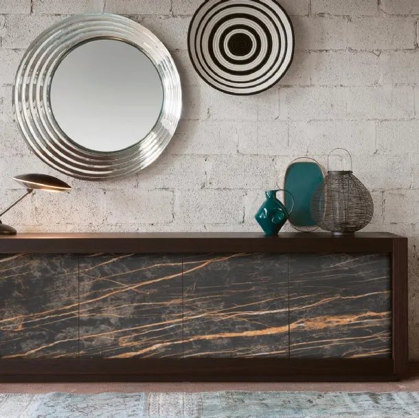 Madia Picasso P12 in Rovere con ante in finitura ceramica Noir Desir di Riflessi