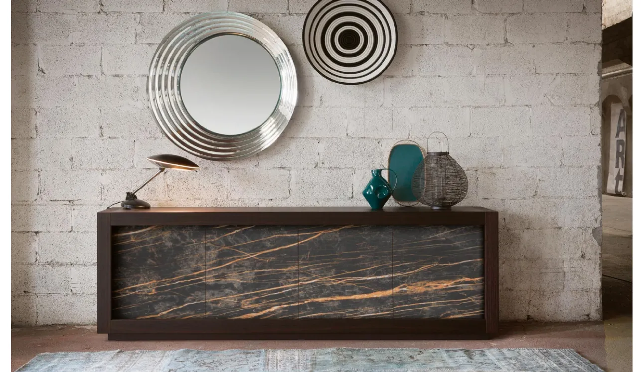 Madia Picasso P12 in Rovere con ante in finitura ceramica Noir Desir di Riflessi