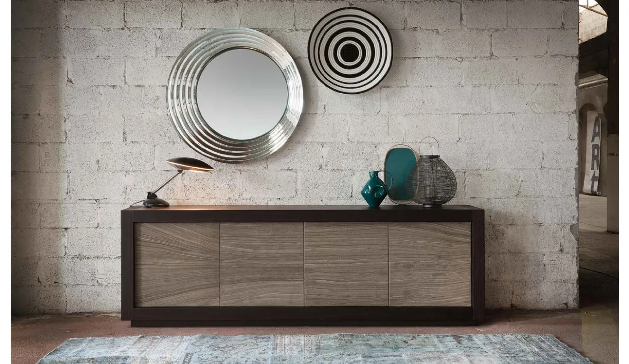 Madia Picasso P12 River Grey in Rovere Coke con ante rivestite in Pietra di Riflessi