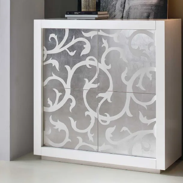Madia Picasso P2 in Rovere tinto bianco con anta a intarsio in Foglia Argento di Riflessi