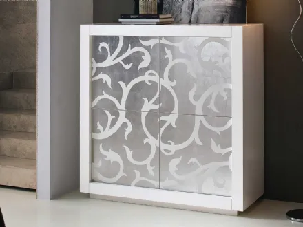 Madia Picasso P2 in Rovere tinto bianco con anta a intarsio in Foglia Argento di Riflessi