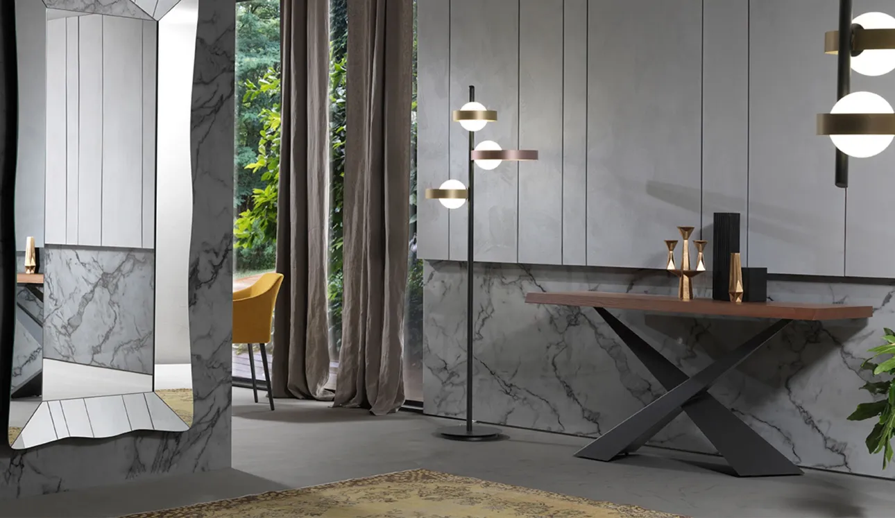 Mobile ingresso Consolle Living con top in legno e base in acciaio verniciato di Riflessi