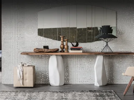 Consolle con piano in legno massello e gambe in cemento verniciato Rapa Nui di Cattelan Italia