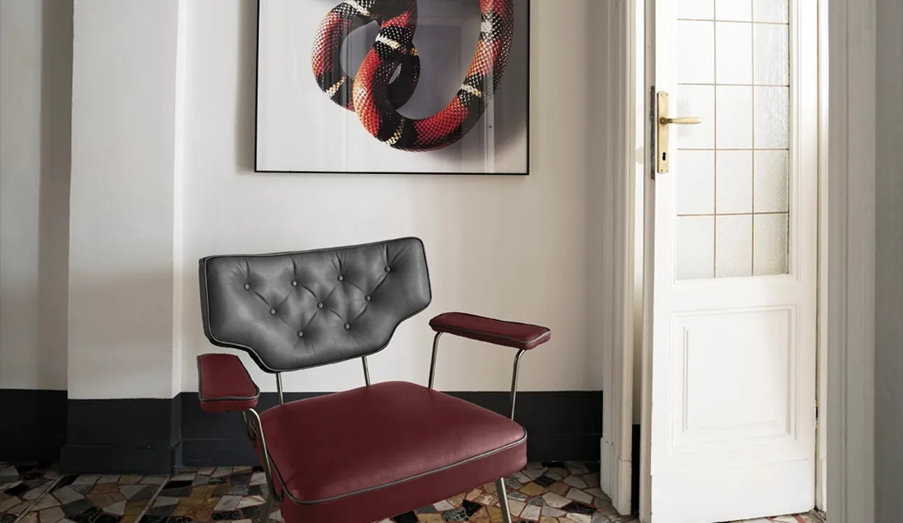 Poltroncina in pelle e tessuto Twiggy di Arketipo