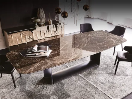 Tavolo con base in acciaio e piano in ceramica Marmi Dragon Keramik di Cattelan Italia