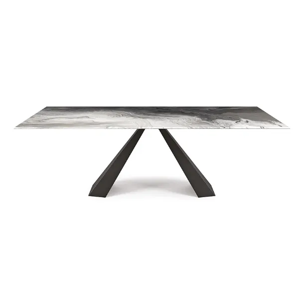 Tavolo con base in metallo e top in cristallo decorato con stampa artistica Eliot Crystalart di Cattelan Italia