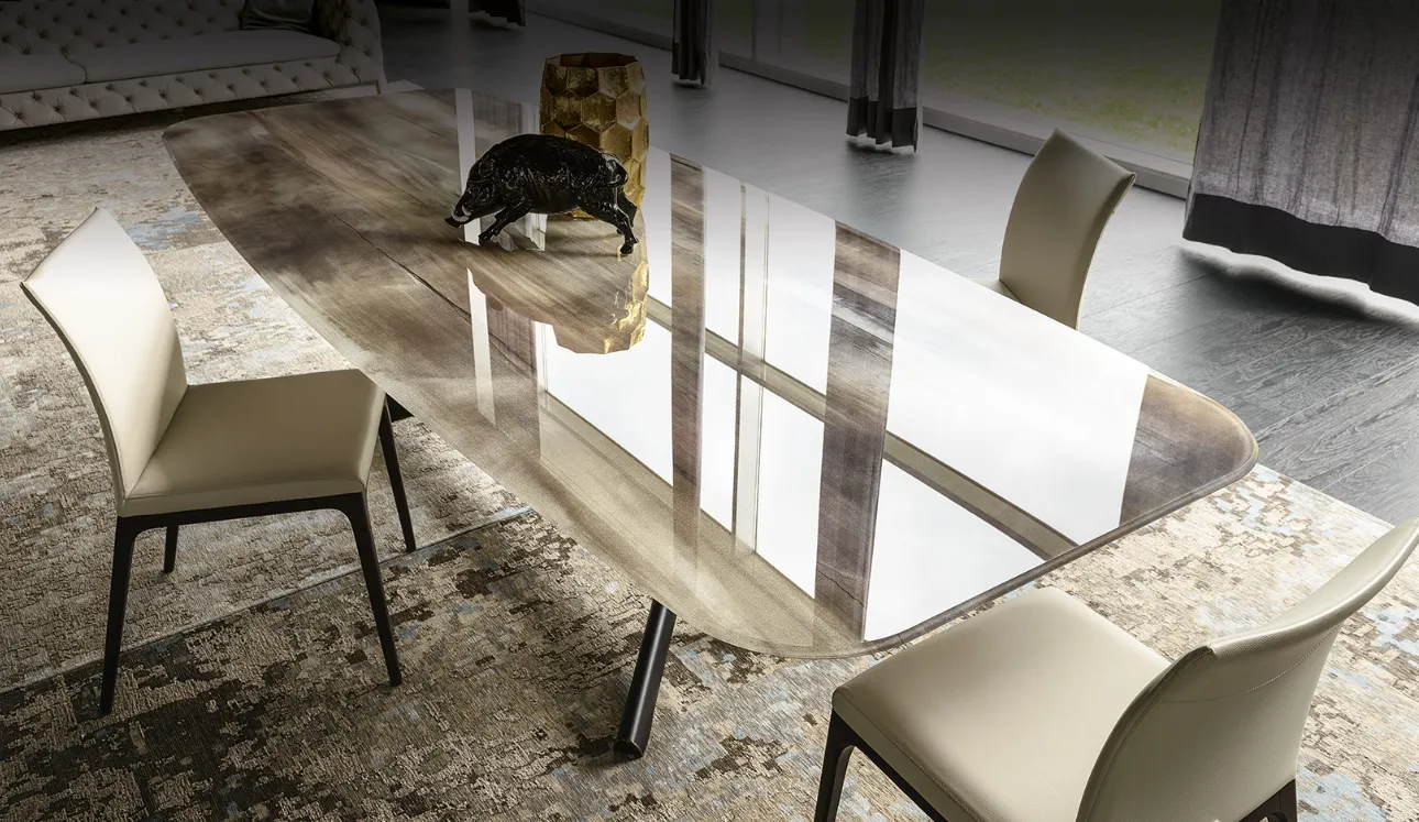 Tavolo con base in acciaio e piano in cristallo stampato Planer Crystalart di Cattelan Italia