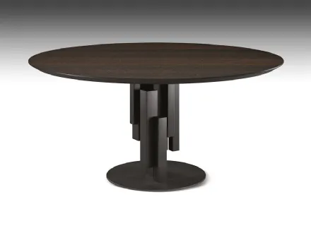 Tavolo con base in metallo e piano rotondo in legno Skyline Wood Round di Cattelan